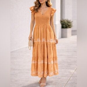 Ruffle Sleeve Maxi Dress in Orange